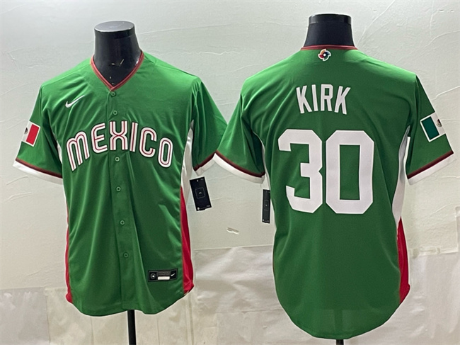 Men's Mexico Baseball #30 Alejandro Kirk Green 2026 World Baseball Classic Stadium Stitched Jersey